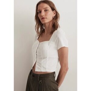 NWT Madewell Gaia Poplin Hook Front Short Sleeve Size 14 Cropped